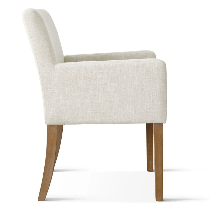 Fauteuil Parsons en mélange lin crème/beige/noir avec accoudoirs, lot de 2