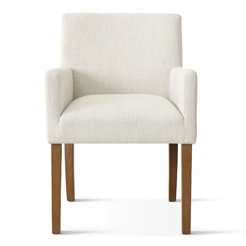 Fauteuil Parsons en mélange lin crème/beige/noir avec accoudoirs, lot de 2