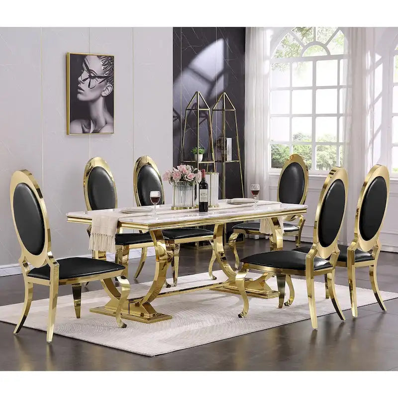 Chaises de salle à manger en similicuir noir avec pieds dorés, lot de 2