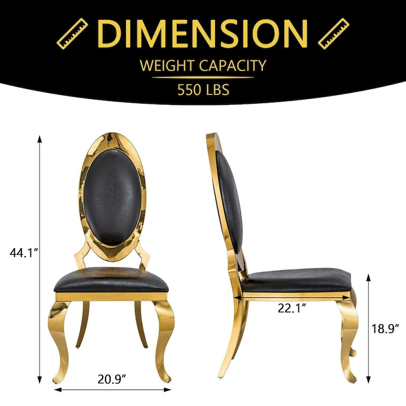 Chaises de salle à manger en similicuir noir avec pieds dorés, lot de 2