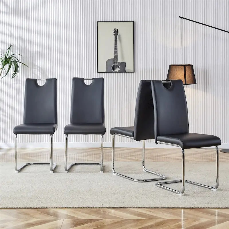 Chaises de salle à manger en similicuir, base en C chromée, lot de 4 (noir/blanc)