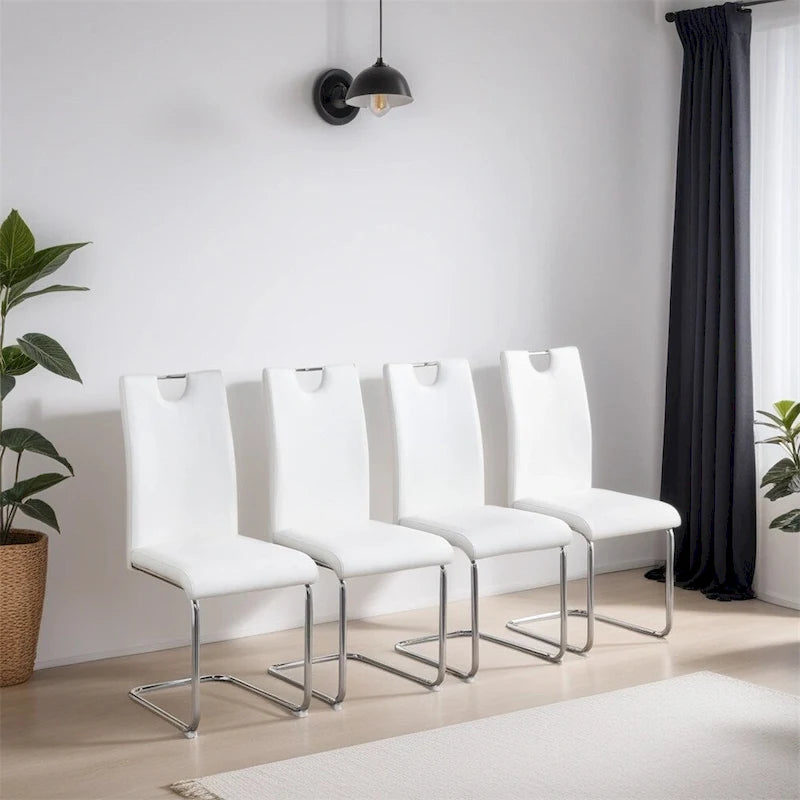 Chaises de salle à manger en similicuir, base en C chromée, lot de 4 (noir/blanc)