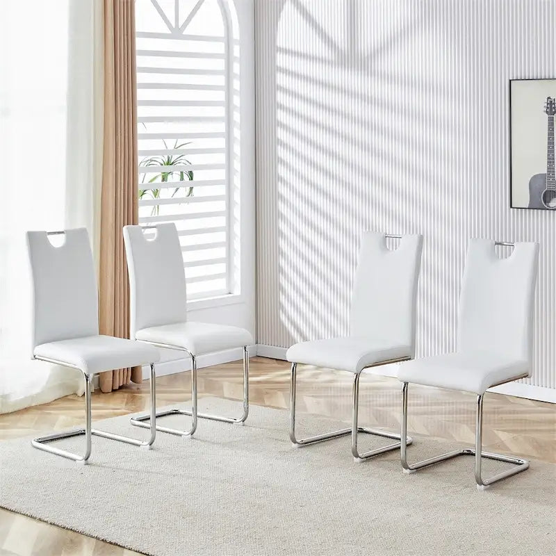 Chaises de salle à manger en similicuir, base en C chromée, lot de 4 (noir/blanc)