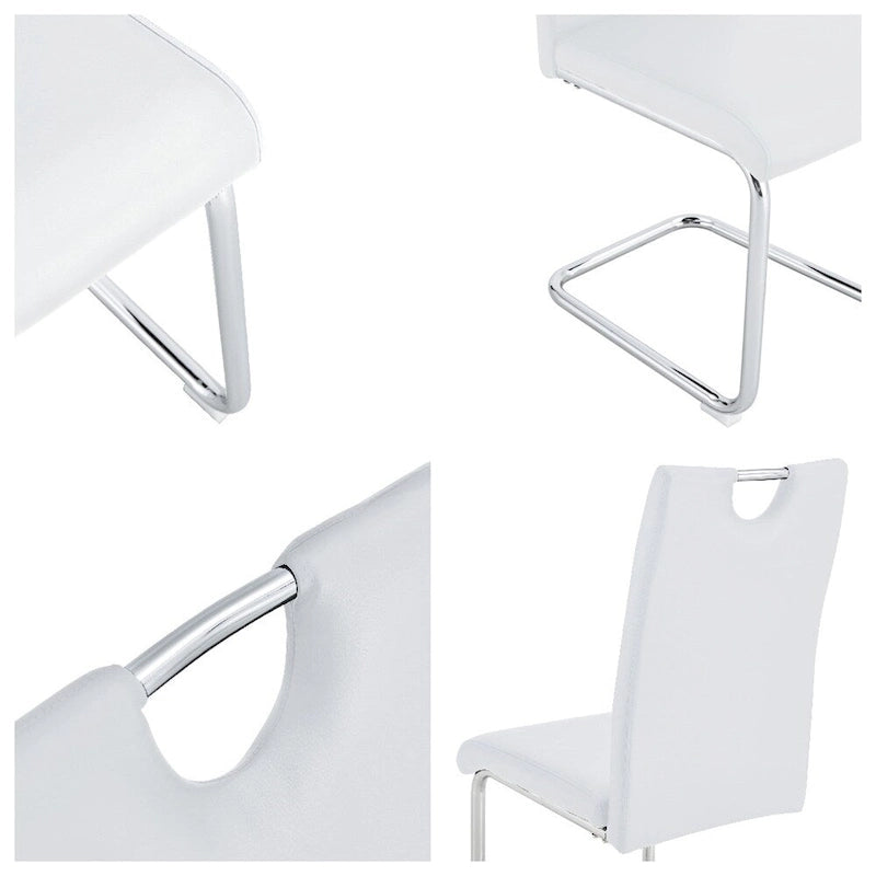 Chaises de salle à manger en similicuir, base en C chromée, lot de 4 (noir/blanc)
