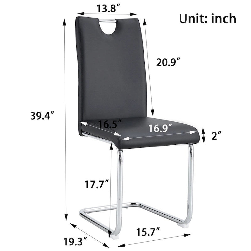Chaises de salle à manger en similicuir, base en C chromée, lot de 4 (noir/blanc)