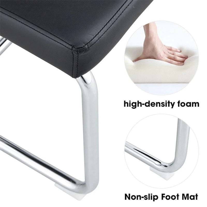 Chaises de salle à manger en similicuir, base en C chromée, lot de 4 (noir/blanc)