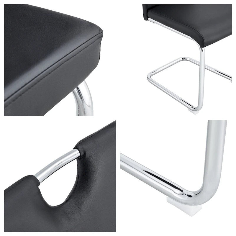 Chaises de salle à manger en similicuir, base en C chromée, lot de 4 (noir/blanc)