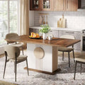 Table à manger rectangulaire avec plateau en bois, 140 cm, blanc/marron, pour 4 à 6 personnes