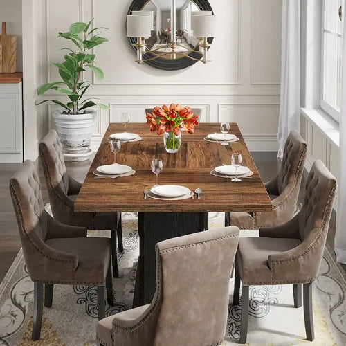 Table à manger rectangulaire avec plateau en bois, 140 cm, blanc/marron, pour 4 à 6 personnes