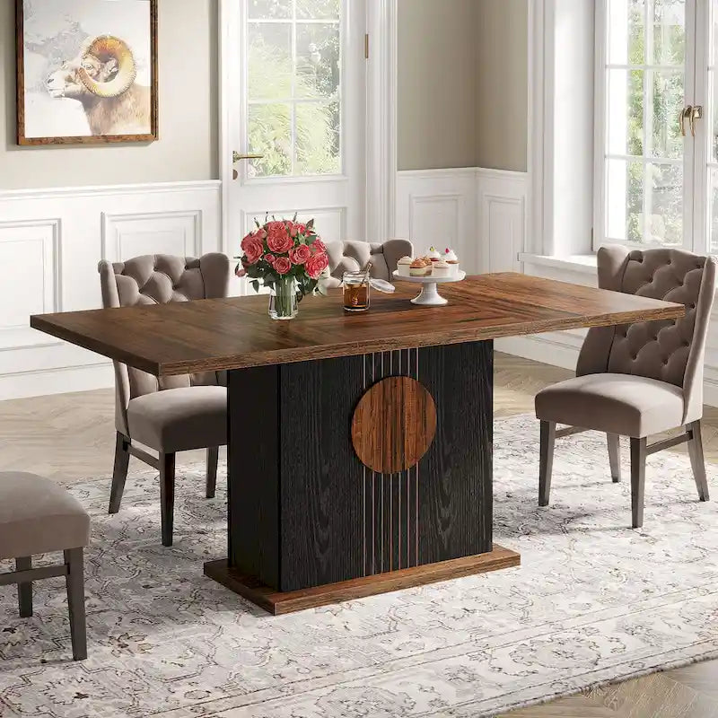 Table à manger rectangulaire avec plateau en bois, 140 cm, blanc/marron, pour 4 à 6 personnes