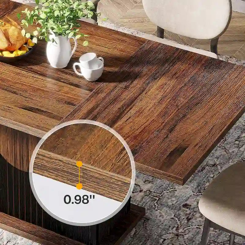 Table à manger rectangulaire avec plateau en bois, 140 cm, blanc/marron, pour 4 à 6 personnes