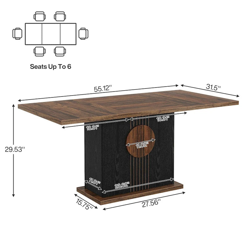 Table à manger rectangulaire avec plateau en bois, 140 cm, blanc/marron, pour 4 à 6 personnes