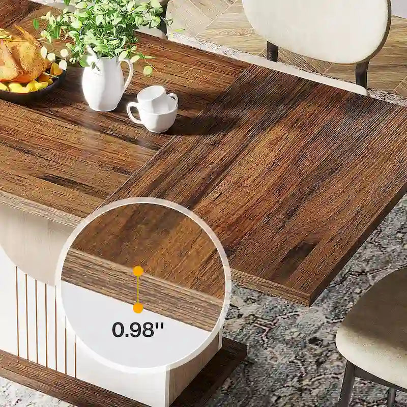 Table à manger rectangulaire avec plateau en bois, 140 cm, blanc/marron, pour 4 à 6 personnes