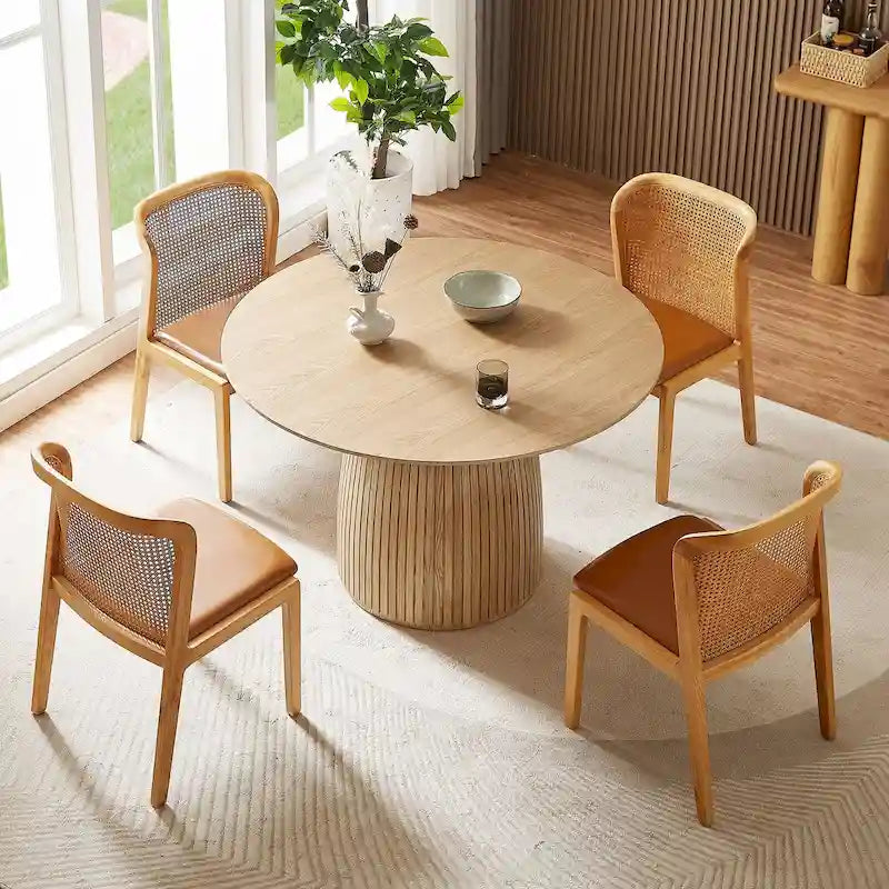 Table à manger ronde, naturel/noyer/noir, plateau en MDF, 4 à 8 places