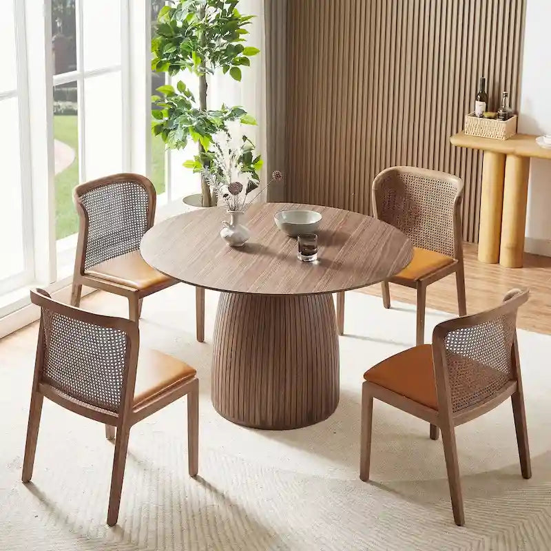 Table à manger ronde, naturel/noyer/noir, plateau en MDF, 4 à 8 places