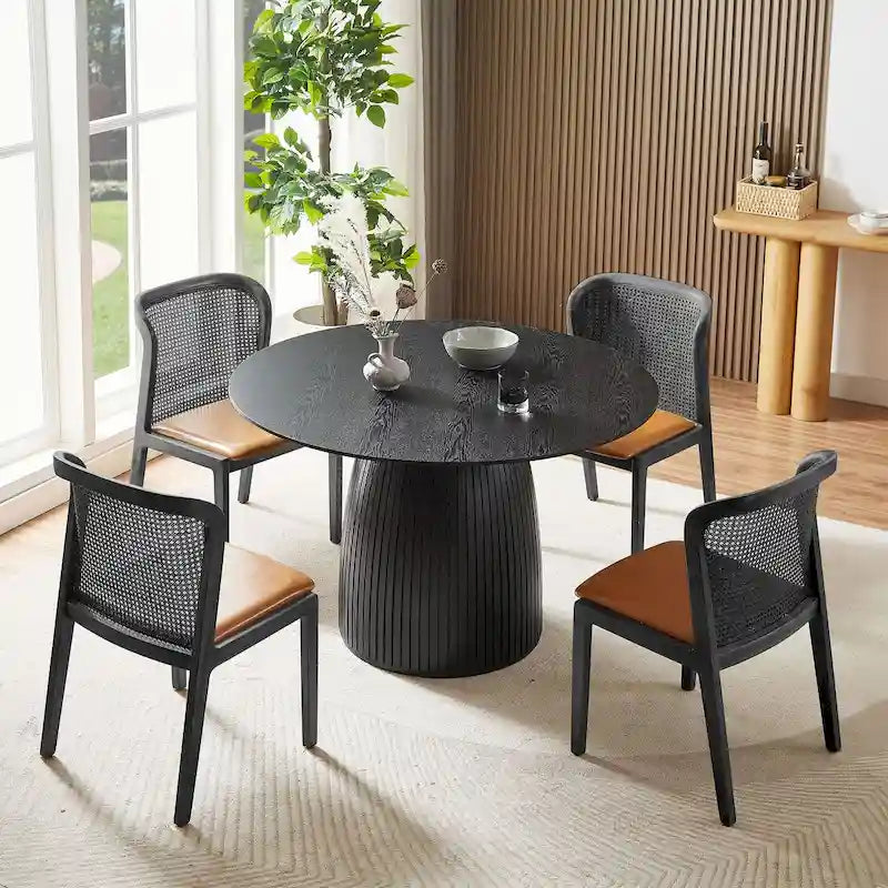 Table à manger ronde, naturel/noyer/noir, plateau en MDF, 4 à 8 places