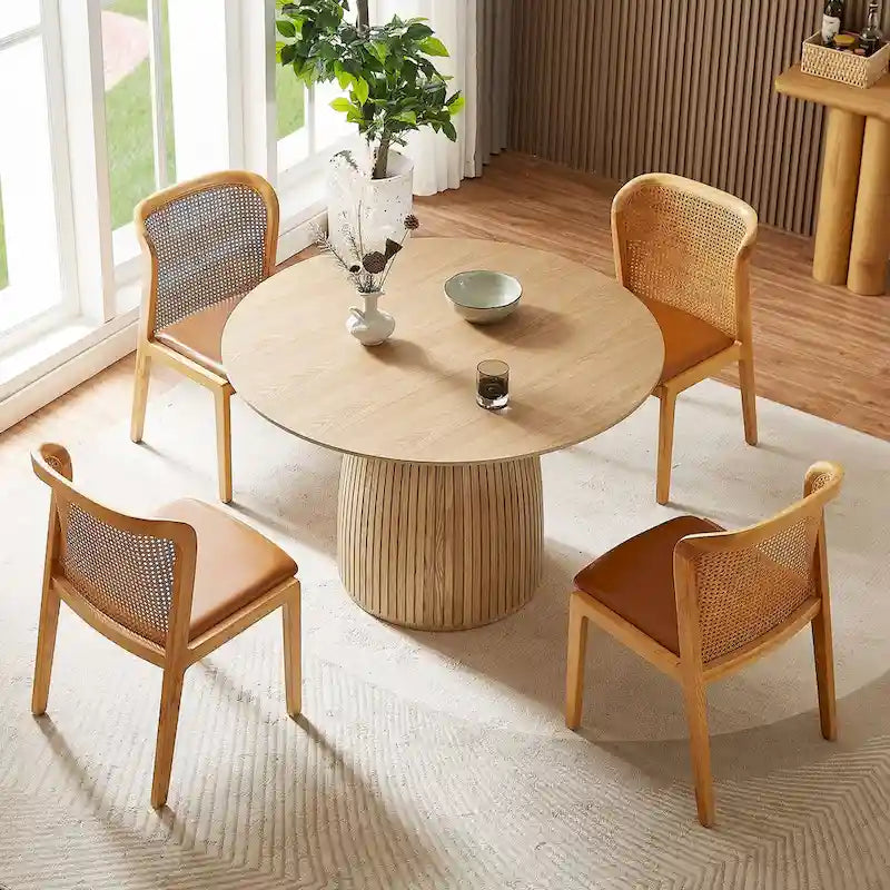 Table à manger ronde, naturel/noyer/noir, plateau en MDF, 4 à 8 places