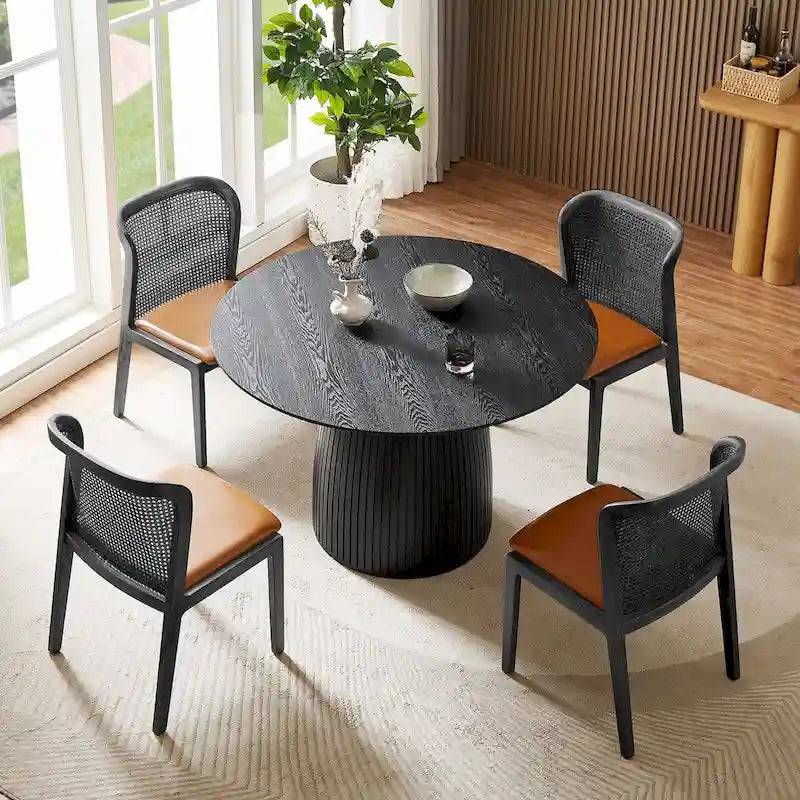Table à manger ronde, naturel/noyer/noir, plateau en MDF, 4 à 8 places