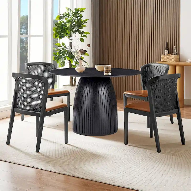 Table à manger ronde, naturel/noyer/noir, plateau en MDF, 4 à 8 places