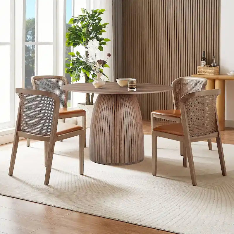 Table à manger ronde, naturel/noyer/noir, plateau en MDF, 4 à 8 places