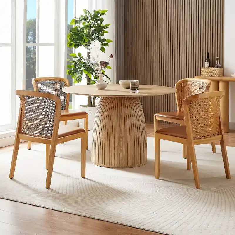 Table à manger ronde, naturel/noyer/noir, plateau en MDF, 4 à 8 places