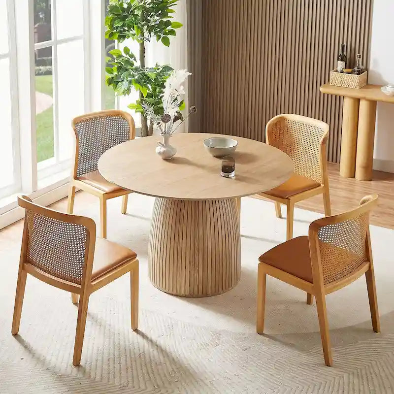 Table à manger ronde, naturel/noyer/noir, plateau en MDF, 4 à 8 places