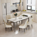 Table à manger rectangulaire en pierre frittée blanche et verre trempé, 4 à 6 places