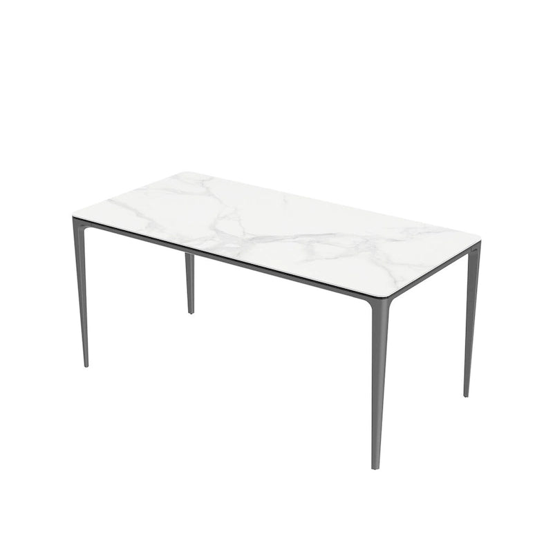 Table à manger rectangulaire en pierre frittée blanche et verre trempé, 4 à 6 places