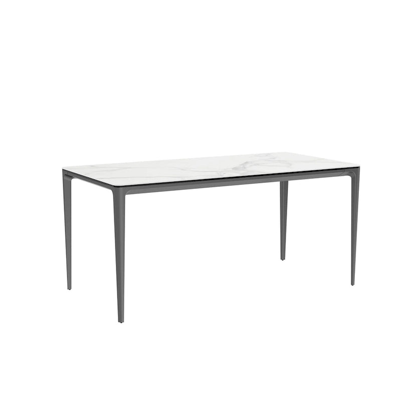 Table à manger rectangulaire en pierre frittée blanche et verre trempé, 4 à 6 places