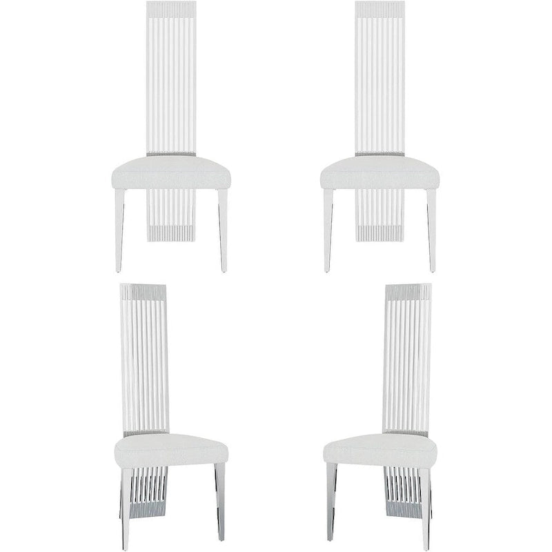 Chaise de salle à manger en tissu bouclé blanc et acier inoxydable argenté – Lot de 2/4/6/8/10