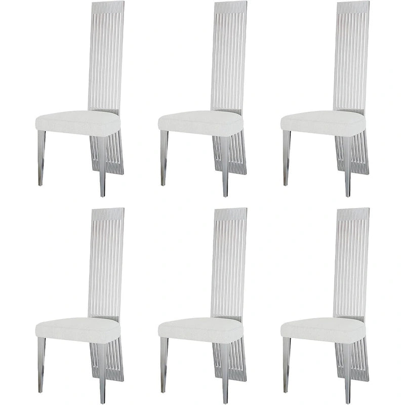 Chaise de salle à manger en tissu bouclé blanc et acier inoxydable argenté – Lot de 2/4/6/8/10
