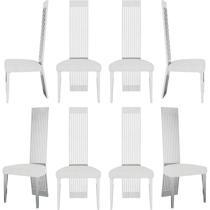 Chaise de salle à manger en tissu bouclé blanc et acier inoxydable argenté – Lot de 2/4/6/8/10