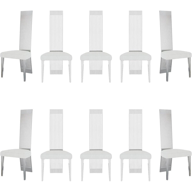 Chaise de salle à manger en tissu bouclé blanc et acier inoxydable argenté – Lot de 2/4/6/8/10