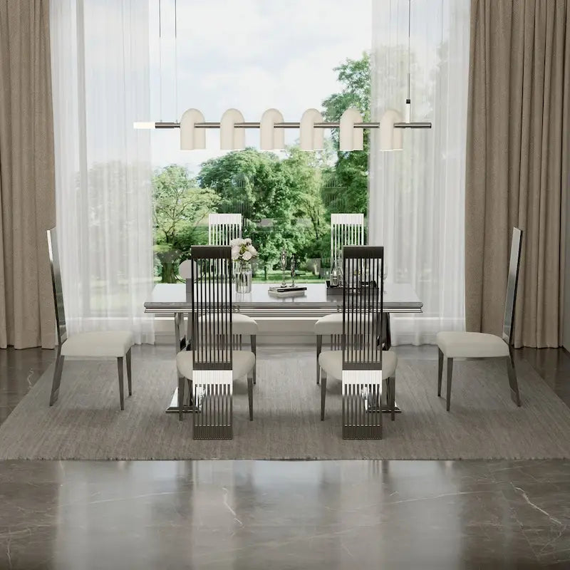 Chaise de salle à manger en tissu bouclé blanc et acier inoxydable argenté – Lot de 2/4/6/8/10