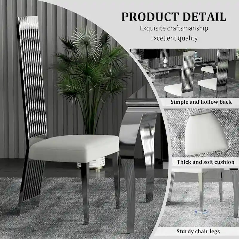Chaise de salle à manger en tissu bouclé blanc et acier inoxydable argenté – Lot de 2/4/6/8/10