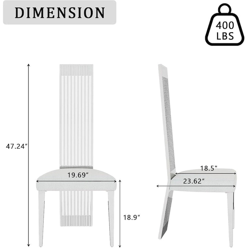 Chaise de salle à manger en tissu bouclé blanc et acier inoxydable argenté – Lot de 2/4/6/8/10