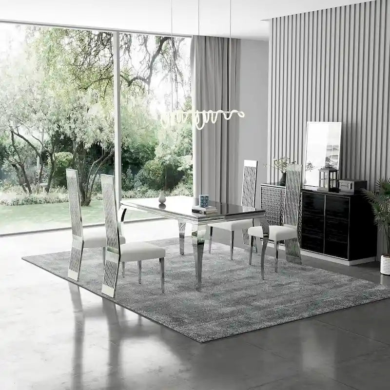 Chaise de salle à manger en tissu bouclé blanc et acier inoxydable argenté – Lot de 2/4/6/8/10