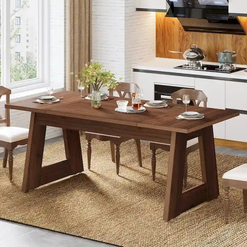 Table de salle à manger rectangulaire de style ferme, marron, 4 à 6 places