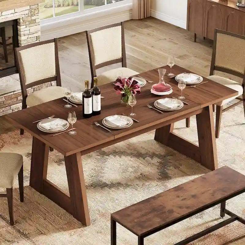 Table de salle à manger rectangulaire de style ferme, marron, 4 à 6 places