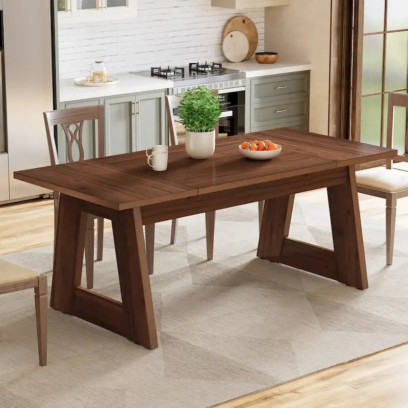 Table de salle à manger rectangulaire de style ferme, marron, 4 à 6 places