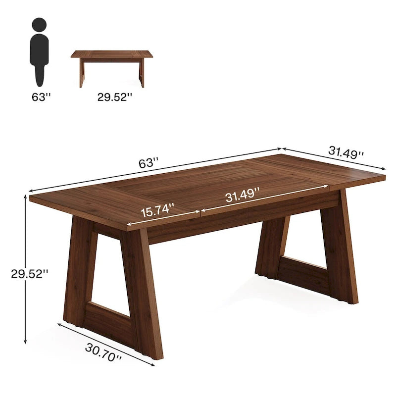 Table de salle à manger rectangulaire de style ferme, marron, 4 à 6 places