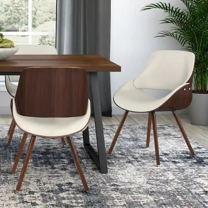 Chaise de salle à manger en similicuir crème et bois courbé, style Mid-Century, siège unique