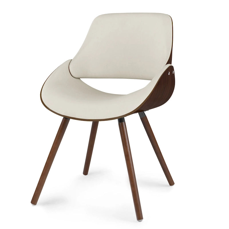 Chaise de salle à manger en similicuir crème et bois courbé, style Mid-Century, siège unique