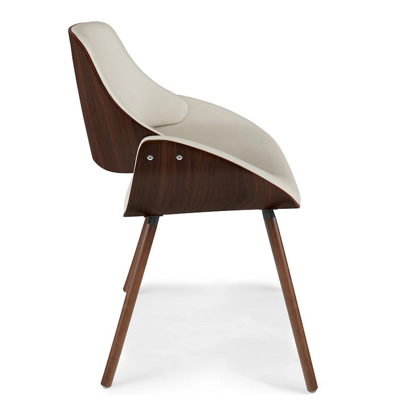 Chaise de salle à manger en similicuir crème et bois courbé, style Mid-Century, siège unique