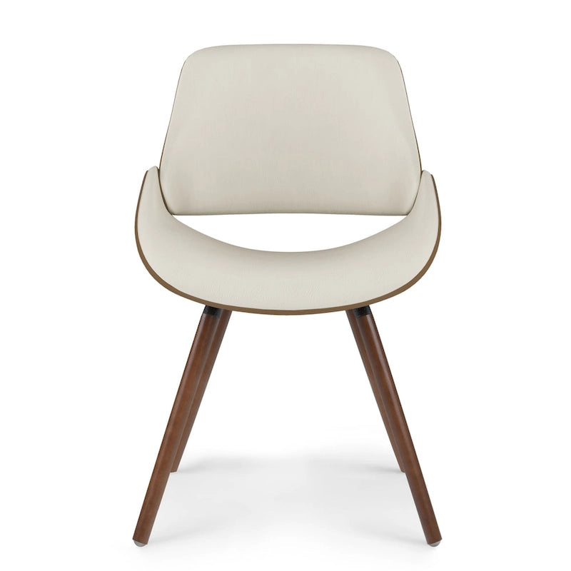 Chaise de salle à manger en similicuir crème et bois courbé, style Mid-Century, siège unique