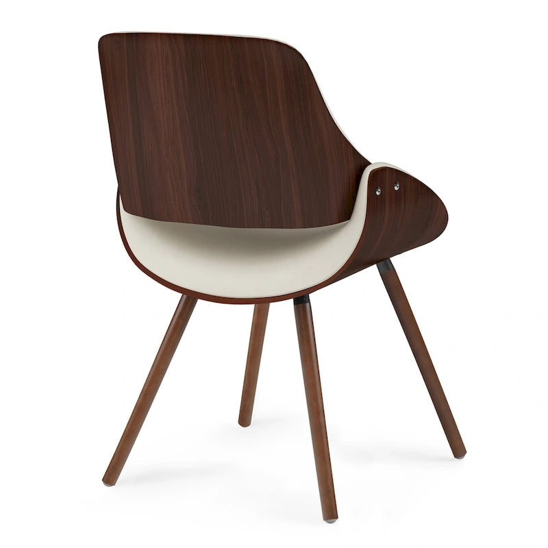 Chaise de salle à manger en similicuir crème et bois courbé, style Mid-Century, siège unique