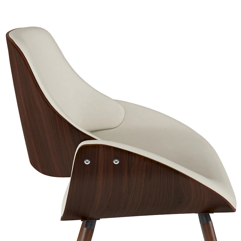 Chaise de salle à manger en similicuir crème et bois courbé, style Mid-Century, siège unique