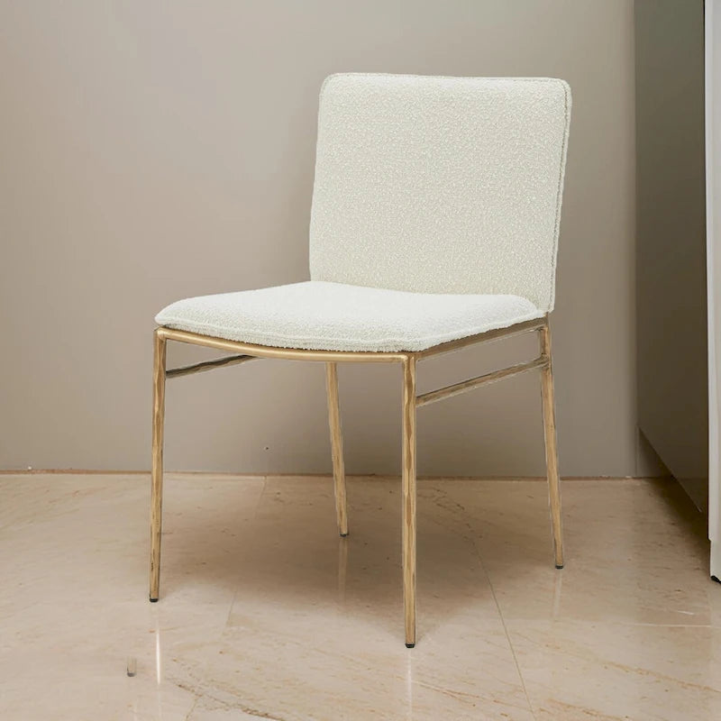 Chaise de salle à manger latérale Blanc cassé et Laiton doré – À l'unité