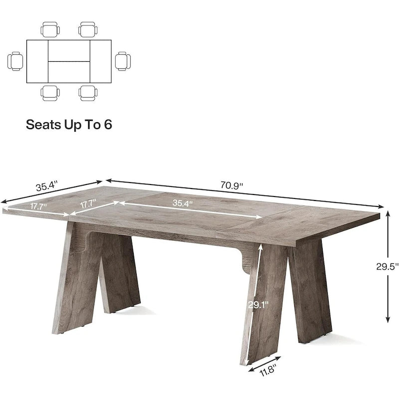 Table de salle à manger rectangulaire style ferme, marron, 6 à 8 places