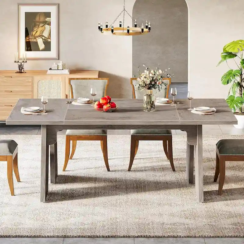 Table de salle à manger rectangulaire style ferme, marron, 6 à 8 places
